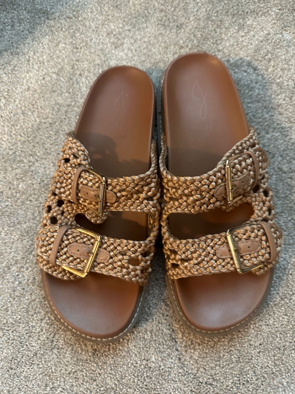 Joie Brown Braided Slide Sandals with Gold Buckles 8.5 women’s